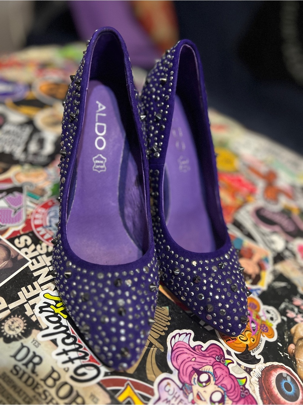 ALDO Purple Studded Pointed Pumps